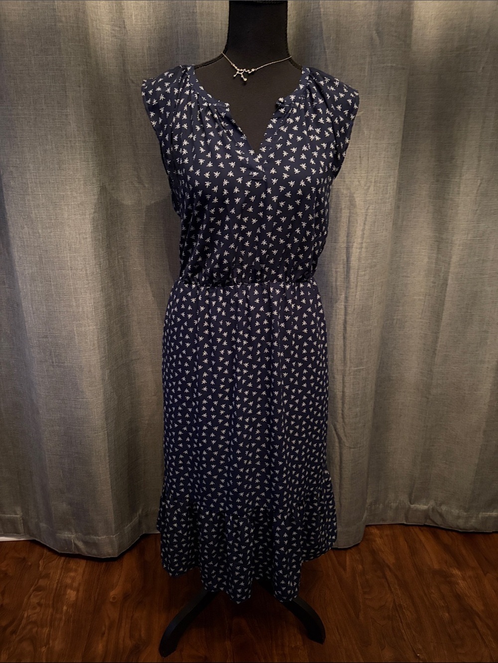 J. Crew Sleeveless Navy Maxi Dress with Delicate White Print